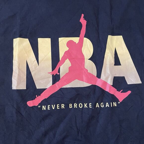 Mens Pro Club NBA “Never Broke Again” Graphic Logo Long Sleeve 2XL Black Jumpman - Picture 2 of 10